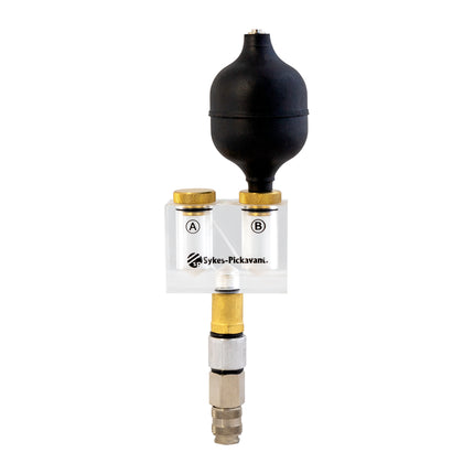 A Sykes Pickavant 33195000 Combustion Leakage Tester with a black bulb, see through body, and a connector