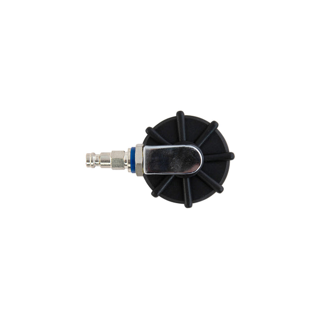 Black plastic brake bleeder cap with a metal fitting, designed for use with Sykes-Pickavant brake bleeders.