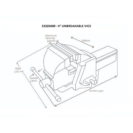 53320400 - 4" Unbreakable Vice - Fixed Base