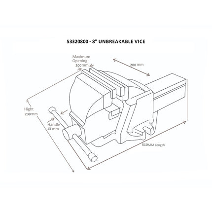 53320800 - 8" Unbreakable Vice - Fixed Base